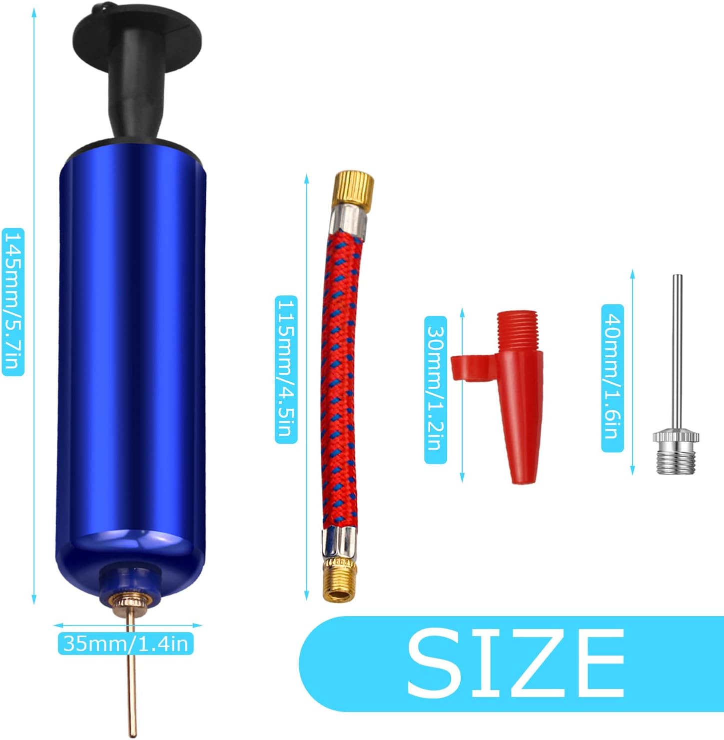 Portable Ball Pump with Needles, Nozzles, and Flexible Hose for Sports