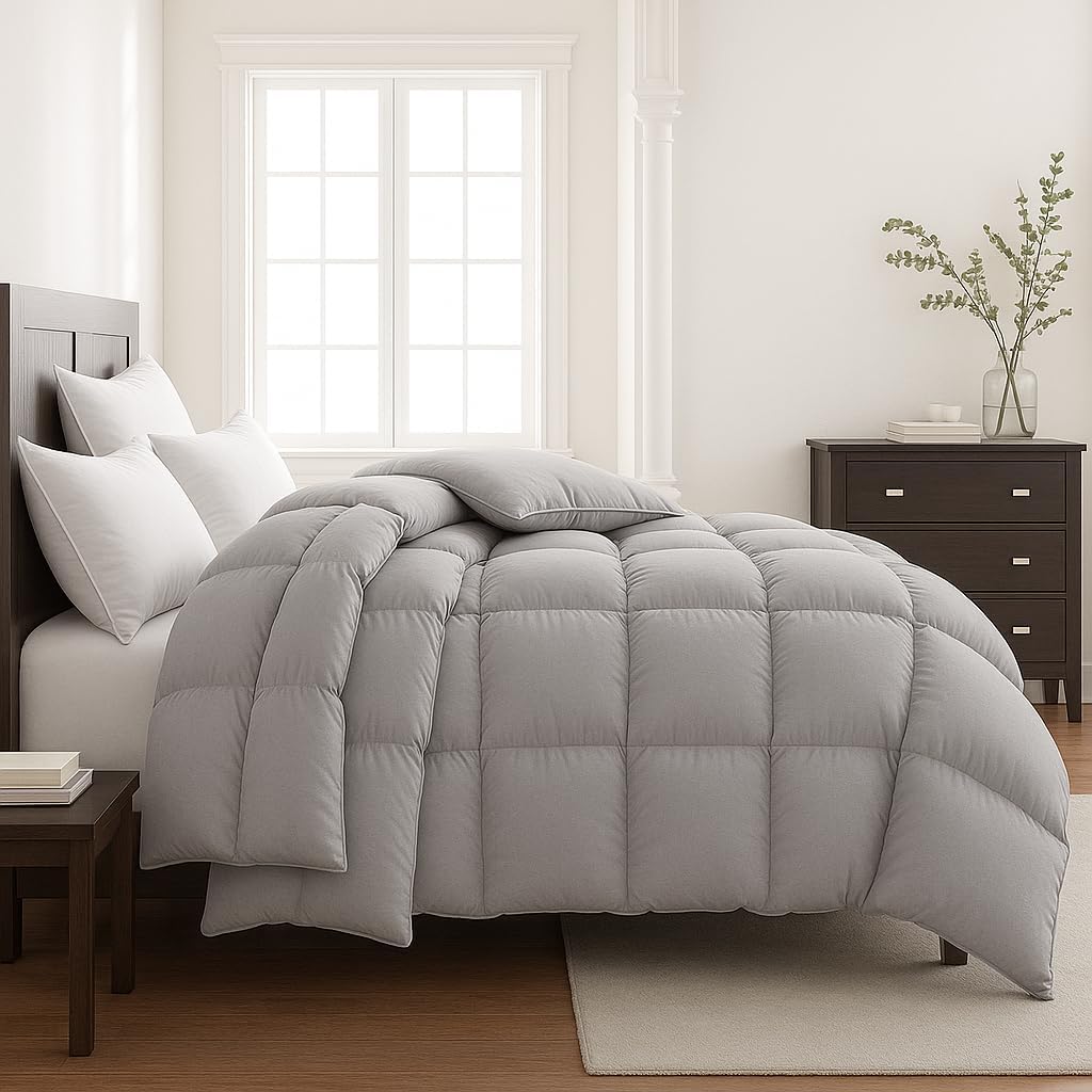Truth North Gray Comforter twin – Fluffy Down Alternative Duvet Insert, Light Gray Comforter, All-Season Bedding, Hypoallergenic, Machine Washable, Twin Duvet Insert with Corner Loops