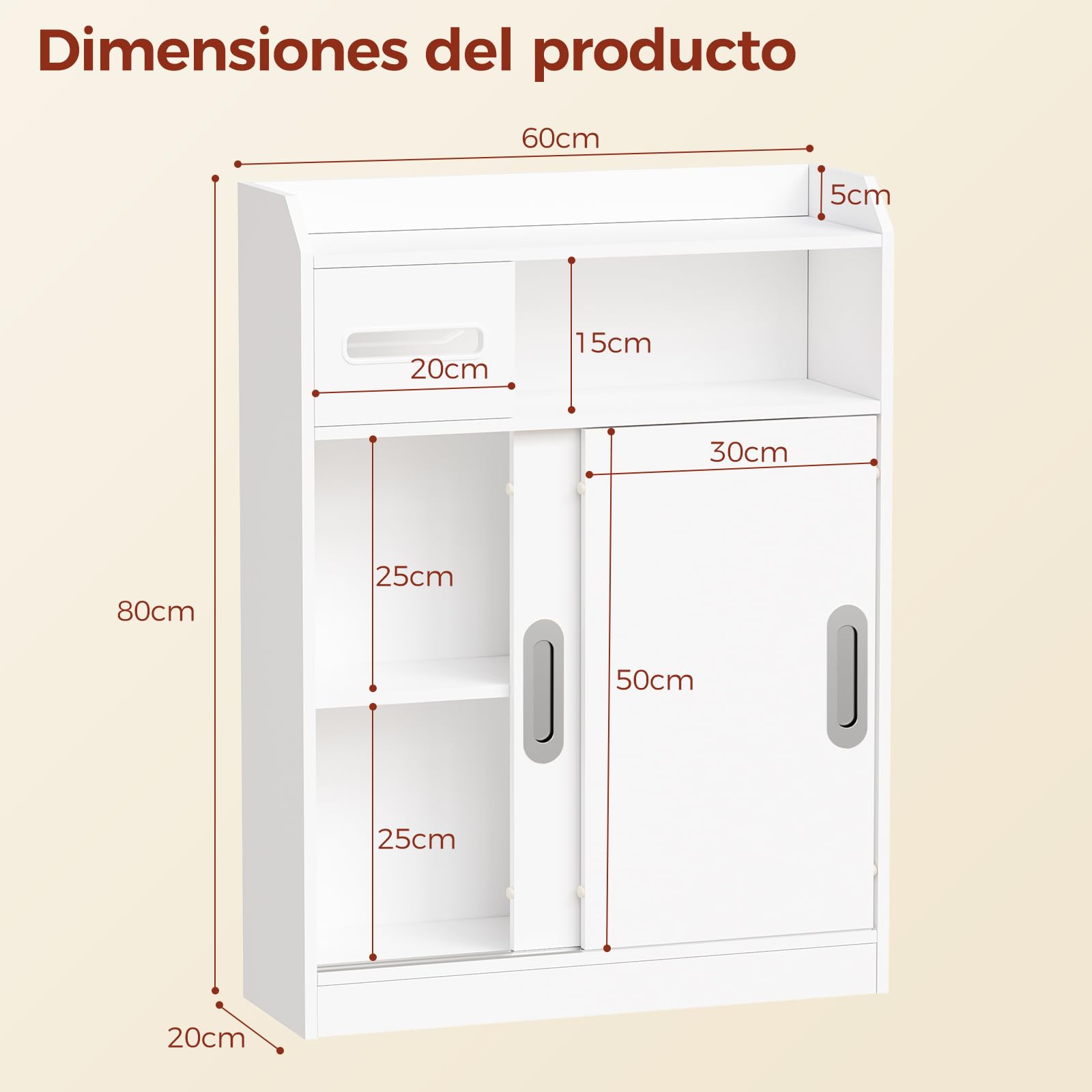 BEWISHOME Mueble de Baño Ahorro Espacio,Armario de Baño con Puerta Corredera,Tiradores Empotrados,Soporte Papel Higiénico y Estante Regulable,20x60x80cm,Blanco EYYG16W