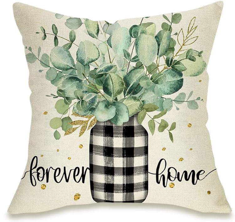 BAOKU Cushion Covers 45x45 cm Pillow Covers Spring Decorative Home Decor for Bed Couch Sofa Bedroom Office Pack of 4 wreath of green flowers Pattern Linen Pillowcase 18x18 Inch - Image 2