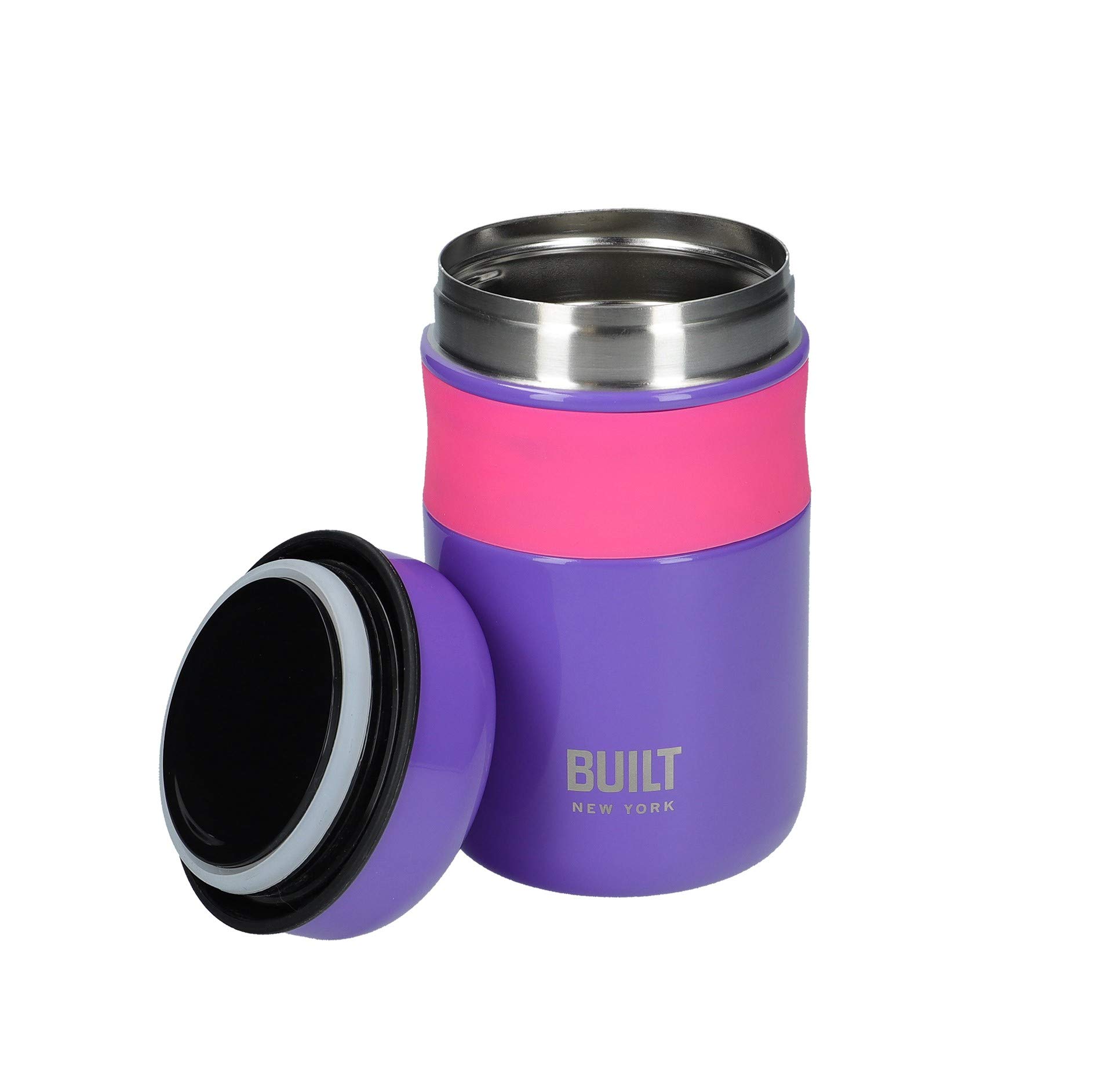 BUILT Double Wall Vacuum Insulated Food Flask for Hot and Cold Foods, Stainless Steel, Purple, 490 ml