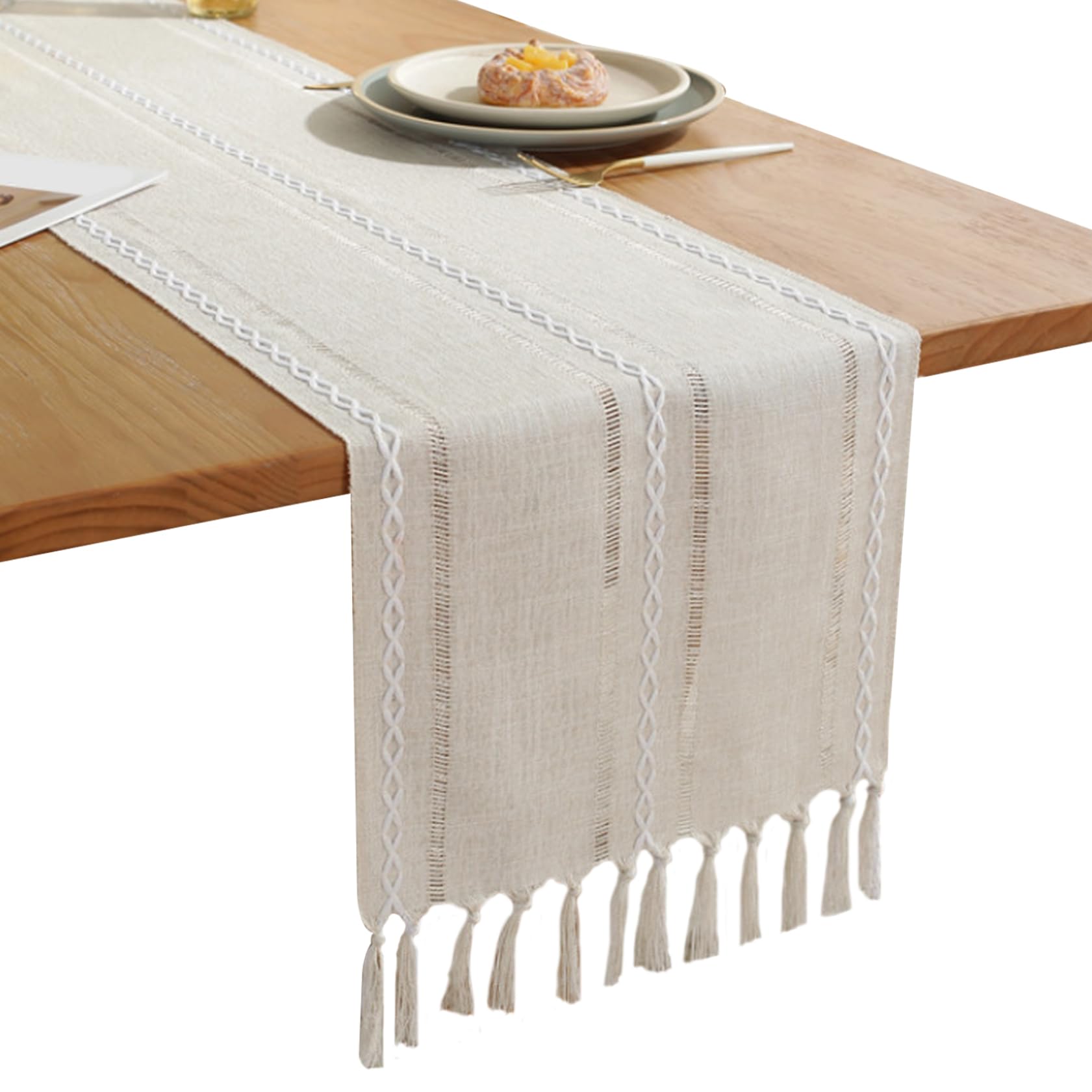 Caminho de mesa bege, caminho de mesa de 224 cm de comprimento, caminho de mesa de jantar