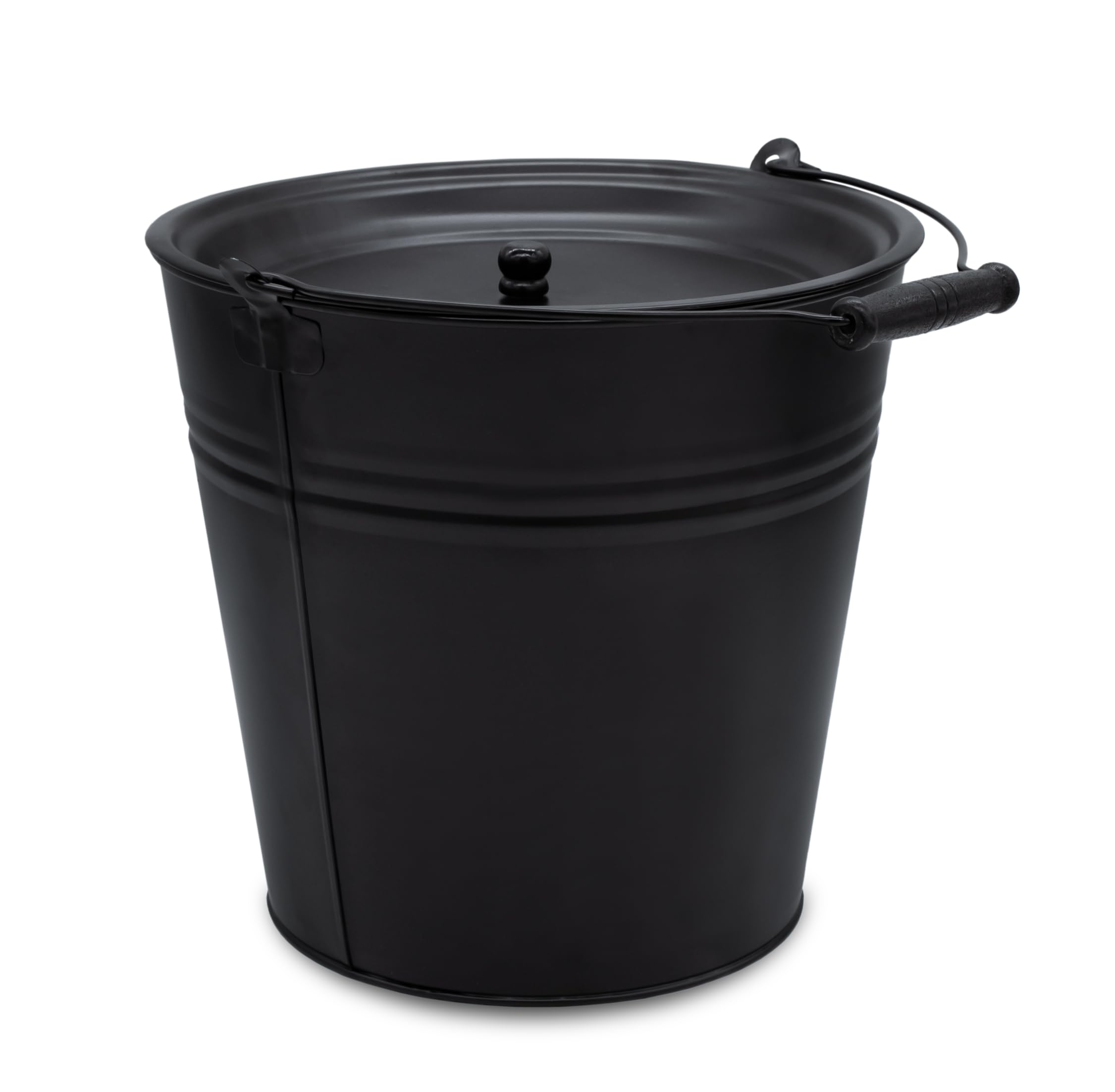 Deko Zinkeimer schwarz 12 L mit Holzgriff und Deckel | Metall Eimer zum Bepflanzen oder Transportieren, Ascheeimer, Eiskübel, Sektkühler, Pflanzkübel, Blumentopf