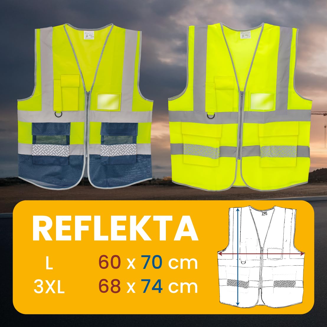 Chaleco de seguridad reflectante DTF (Alta Visibilidad de Clase 2) - Argolla para enganchar objetos - Bolsillos amplios