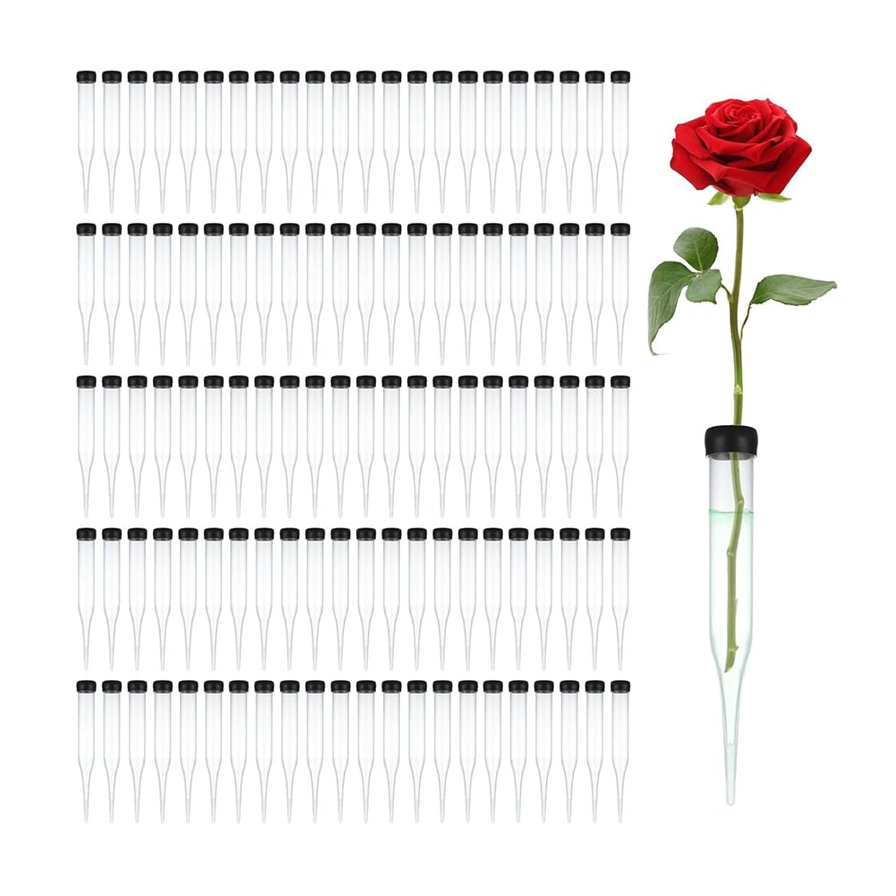 Littimoon 100PCS Leak-Proof Floral Water Tubes with Caps 100pcs Vials for Flower Arrangements 4Inch Floral Water Tubes Plastic for Flower Arrangement Decoration for Single Stem Roses, Buds, Bouque
