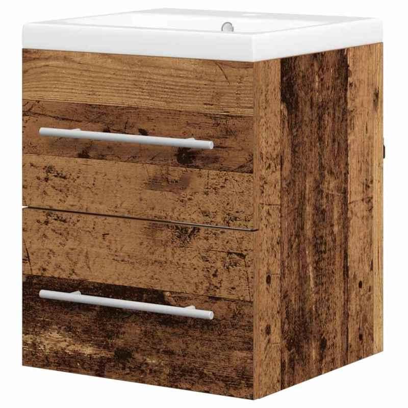 Eleganz Armario de lavabo con cajones, color marrón, 42 x 39 x 52 cm, juego de muebles de baño de madera y cerámica de ingeniería, solución de almacenamiento para baños pequeños, moderno y duradero