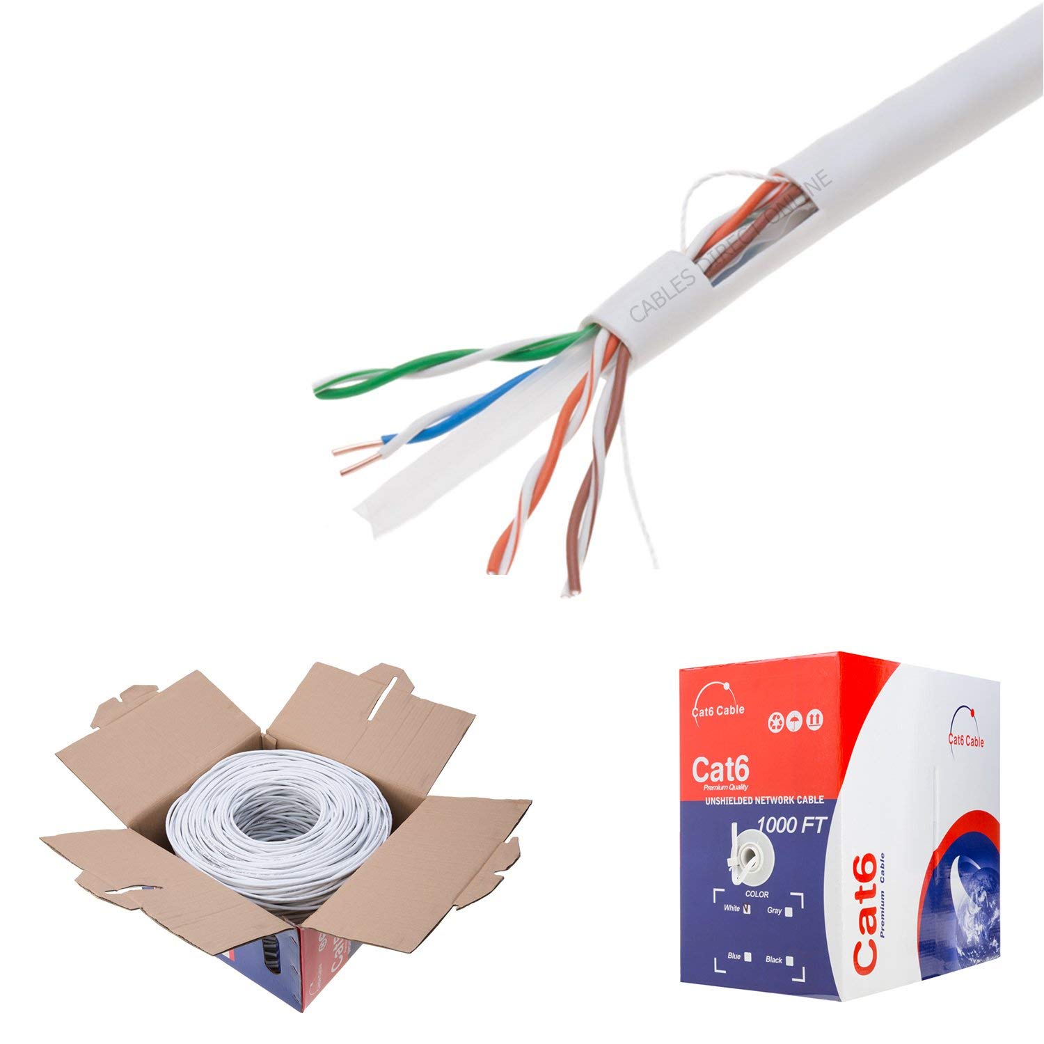 CAT6 1000ft UTP White Ethernet Solid Cable 550Mhz LAN Cable 23AWG RJ45 Network Wire Bulk (White)