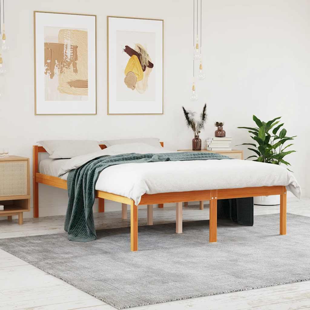 Massivholz Kiefer 44 cm hoher Einstieg Seniorenbett 120x200 cm Braun | Seniorenbett Massivholz Kiefer Wachsbraun 120x200 Komfortschlaghöhe Lattenrost Stauraum Bettleiter Seniorengerecht