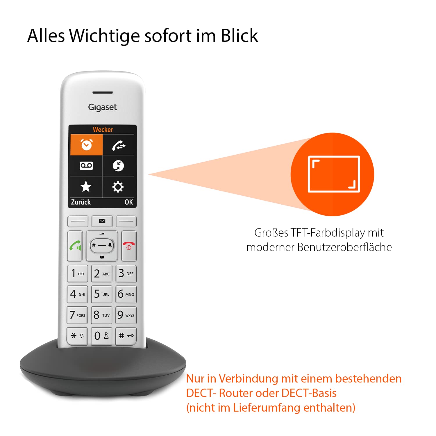 Gigaset CE575HX - DECT-Mobilteil mit Ladeschale - hochwertiges Schnurloses Telefon für Router und DECT-Basis - Fritzbox-kompatibel - moderne Benutzeroberfläche - Mobilteil mit Ladeschale, silber