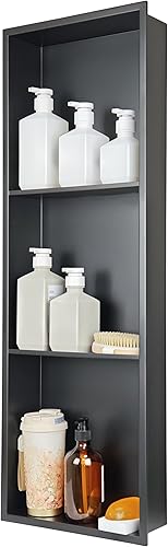 Miniatura 16 de Nicho de ducha no necesita azulejos para almacenamiento de baño, nicho de pared empotrado, estantes dobles, acero inoxidable