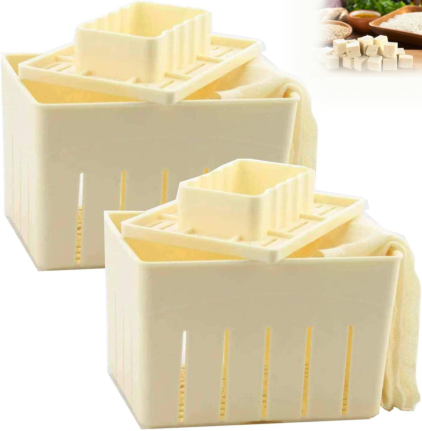 Tofu Press Mould (2PCS) Food Grade Plastic DIY Homemade Tofu Maker Pressing Mold Kit/Cheese Press + Soybean Curd Cheese Cloth Kitchen Tools