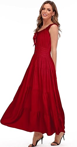 Miniatura 2 de OSTOO - Vestido largo de verano para mujer, estilo bohemio, estampado floral, escalonado, casual, fluido