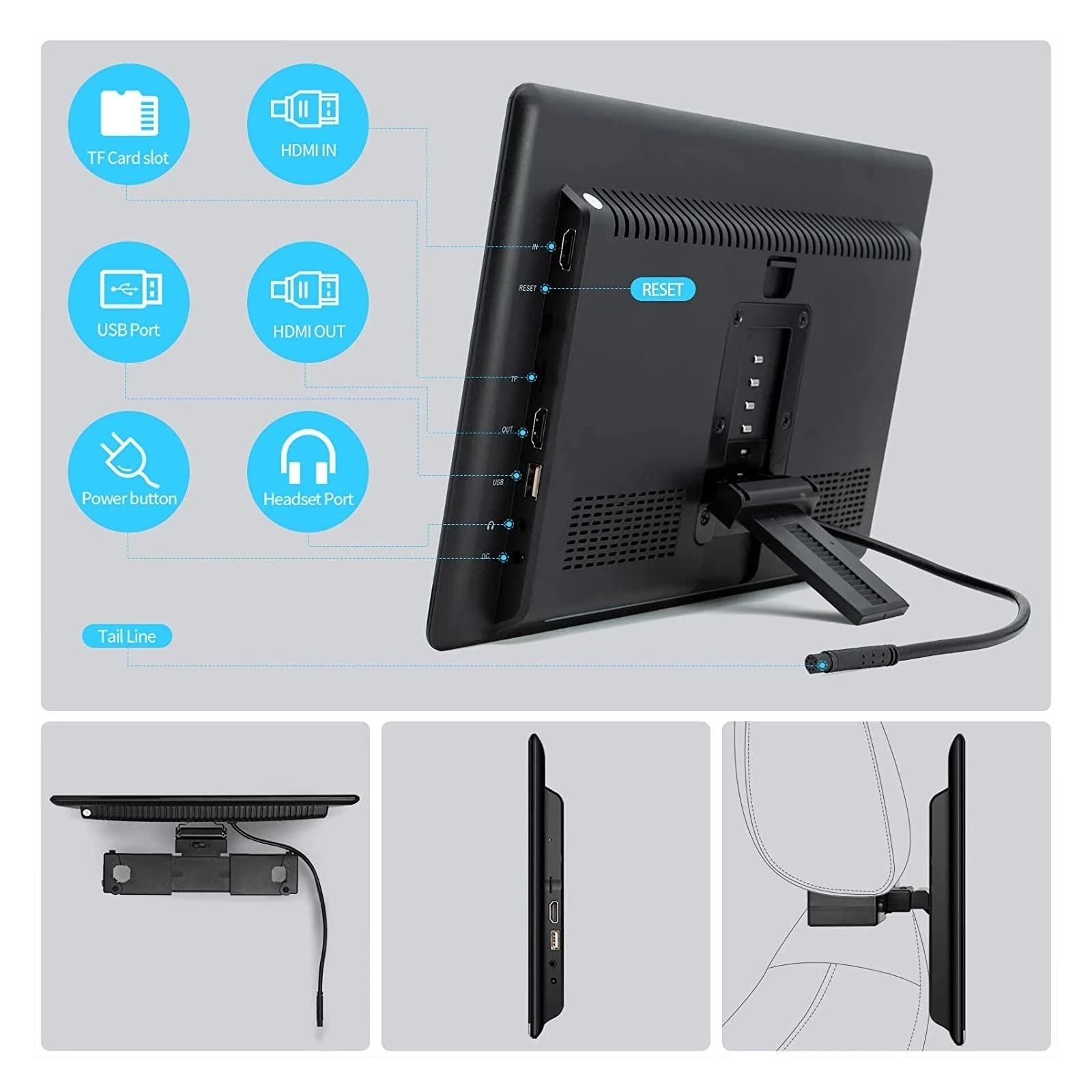 Odtwarzacz zagłówka samochodu 13,3 Cala Aktualizacja 4K Uniwersalny Wielofunkcyjny Monitor Samochodowy Zagłówek Telewizora Tablet 1080P Zestaw Słuchawkowy Bluetooth/USB/SD/HDM(2PC Monitor)