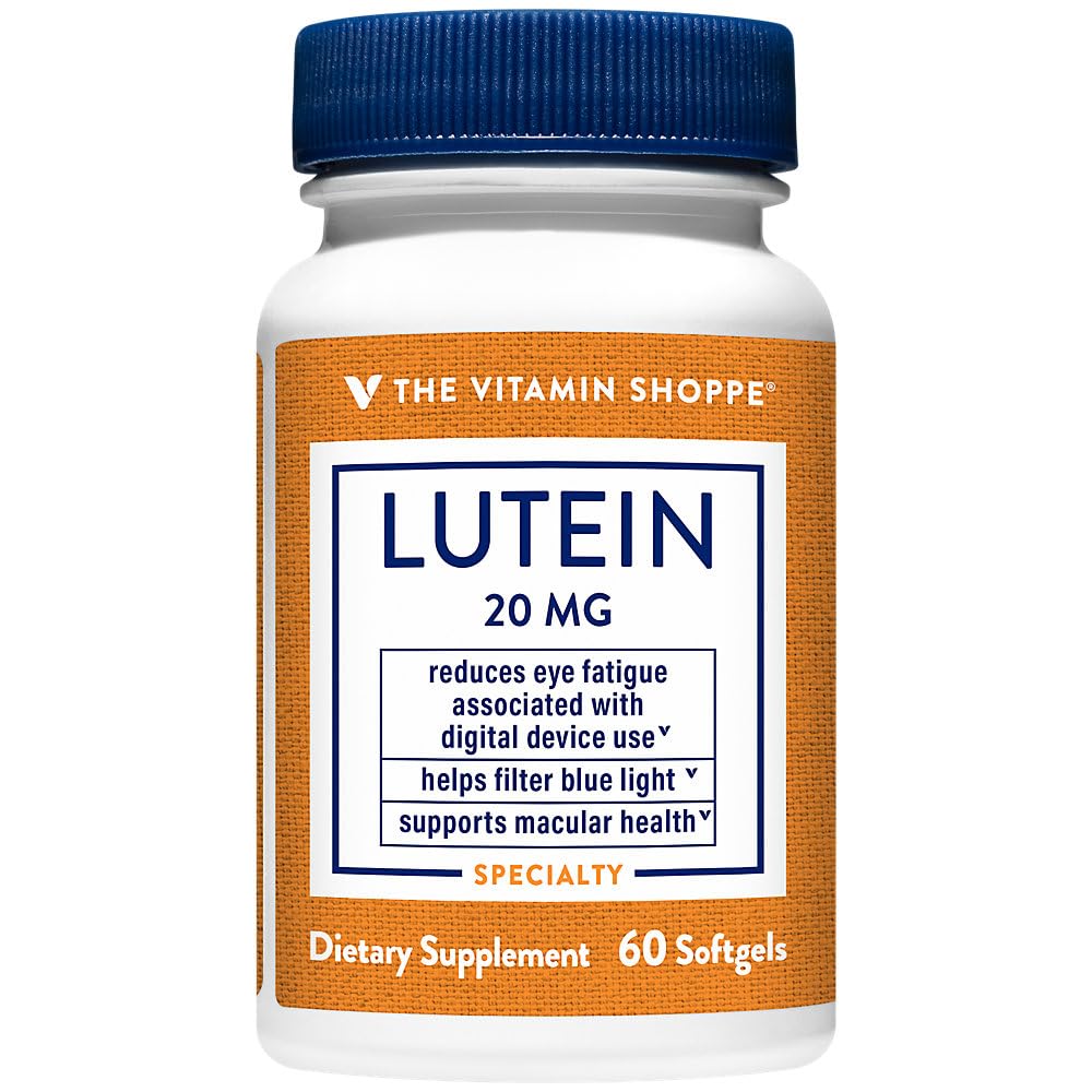 The Vitamin Shoppe Lutein 20 MG - Eye Health, Vision Support & Blue Light Protection, Carotenoid Antioxidant (60 Softgels) 60 Count (Pack of 1)