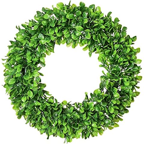 Lvydec Artificial Green Leaves Wreath - 20" Large Boxwood Wreath for Front Door Wall Window Farmhouse Decoration Cover