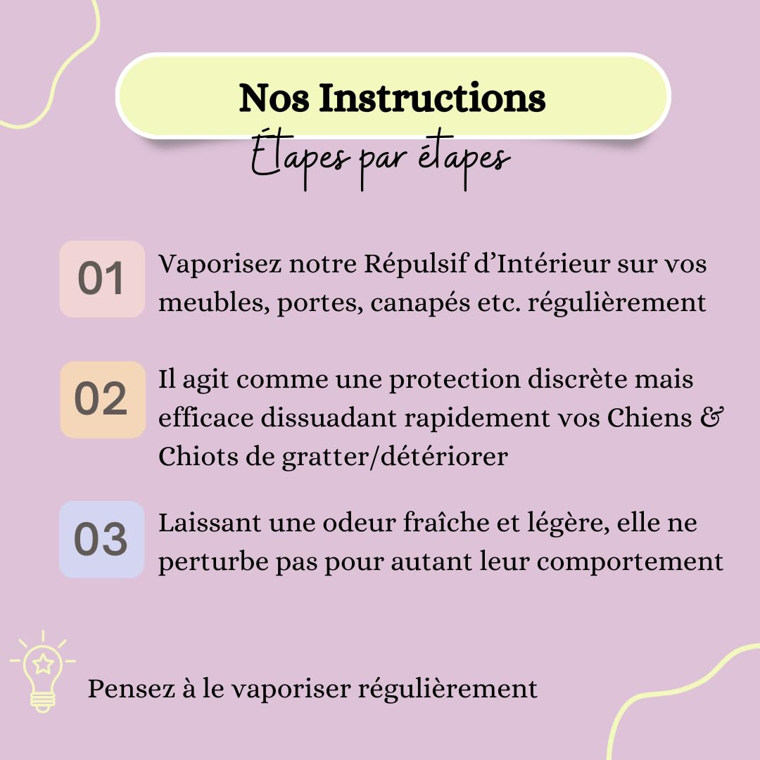 Spray Répulsif Intérieur, Anti-grattages/griffes Chiens & Chiots, Naturel et Végétal (Portes, canapés tissu et cuir, tapis, rideaux, plantes). Eau Lavande Bio & Huiles Essentielles Bio. 100% Français.