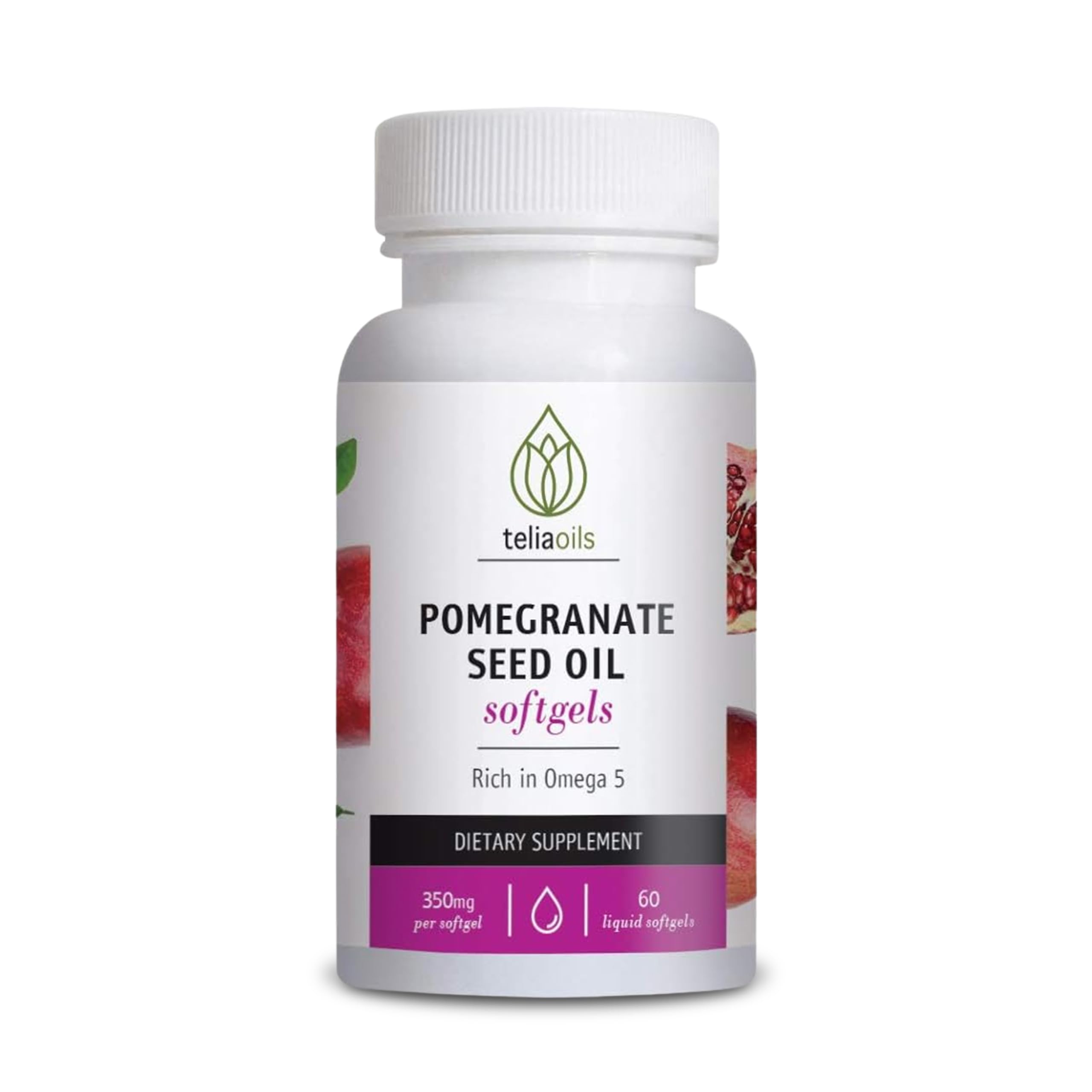 Teliaoils Pomegranate Supplement with Linseed Oil – 60 Liquid Softgels – Cold-Pressed Pomegranate Seed Oil for Antioxidant & Skin Support – Omega 5 &
