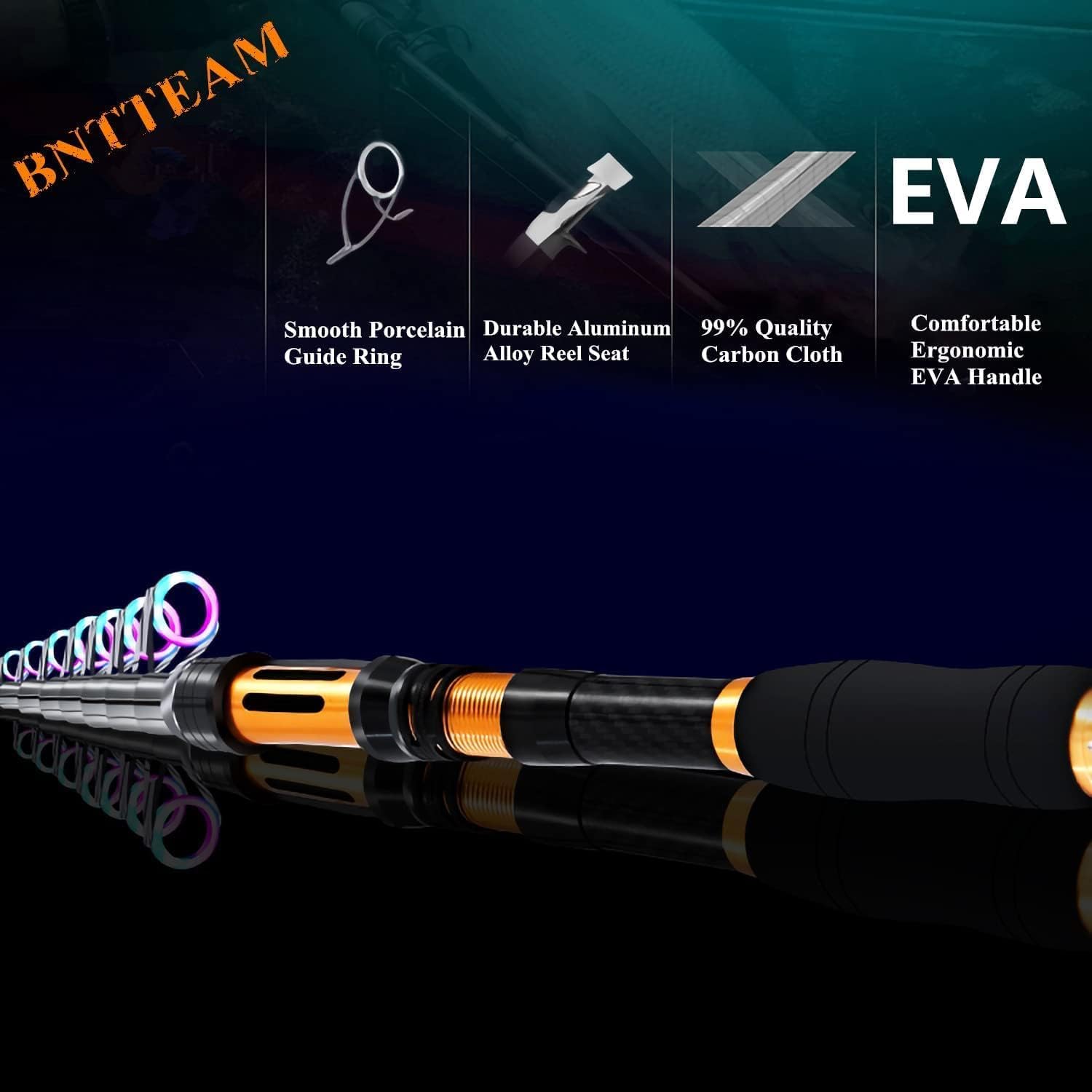 BNTTEAM Set Combinato Canna Da Pesca Telescopica Mulinello Da Spinning Carbonio Con Borsa Esche Per Mare Acqua Dolce Stagno Fiume