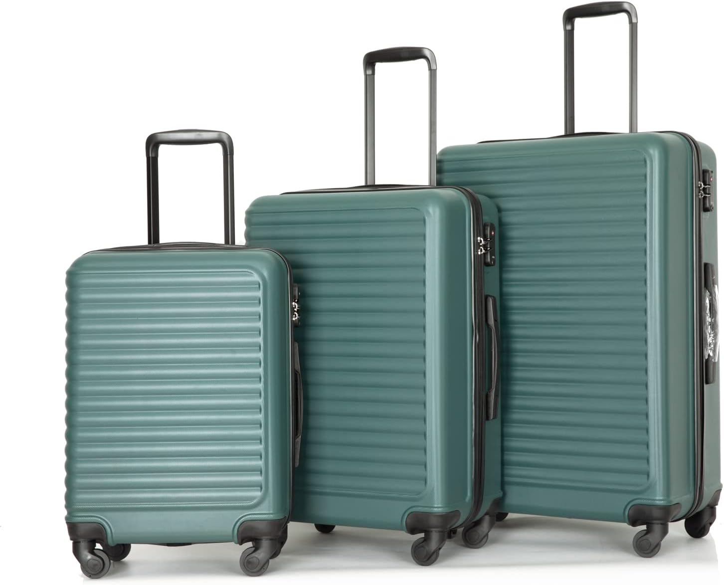 CNANXU 3 Piece ABS Luggage Sets with 2 Hooks, Durable