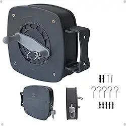 Varal Nylon Retrátil Recolhível De Parede Seca 30m Corda Cinza