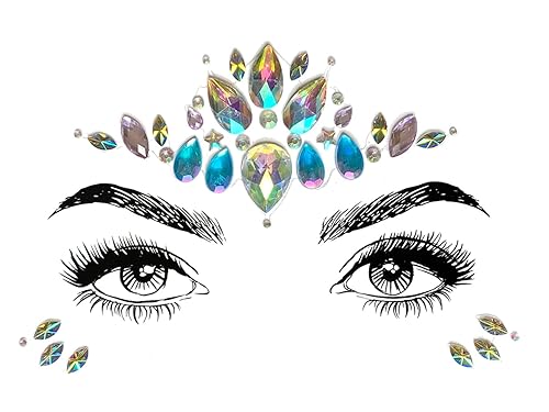 Miniatura 3 de 6 piezas de joyas de cara para festivales de música, diamantes de imitación de cara con brillantes, pegatinas de cristal para fiestas de cumpleaños,