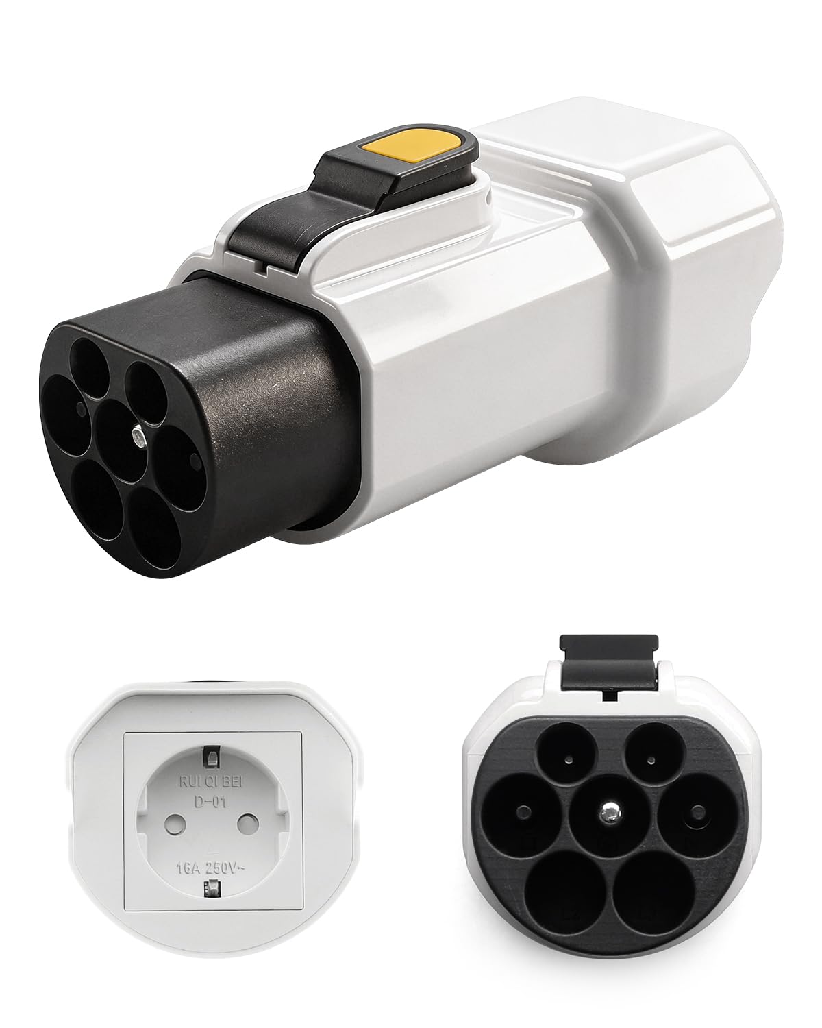 Erato Adattatore Tipo 2 a Schuko 220 V-250 V 16 A IEC-62196 Adattatore Stazione di Ricarica per Auto elettriche Scooter Elettrico Bicicletta Moto Bici elettrica, Bianco