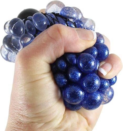 Miniatura 5 de Juego de 4 bolas de malla de burbujas metálicas con purpurina de 3 pulgadas, bola antiestrés blanda con red de red, bola antiestrés que cambia de