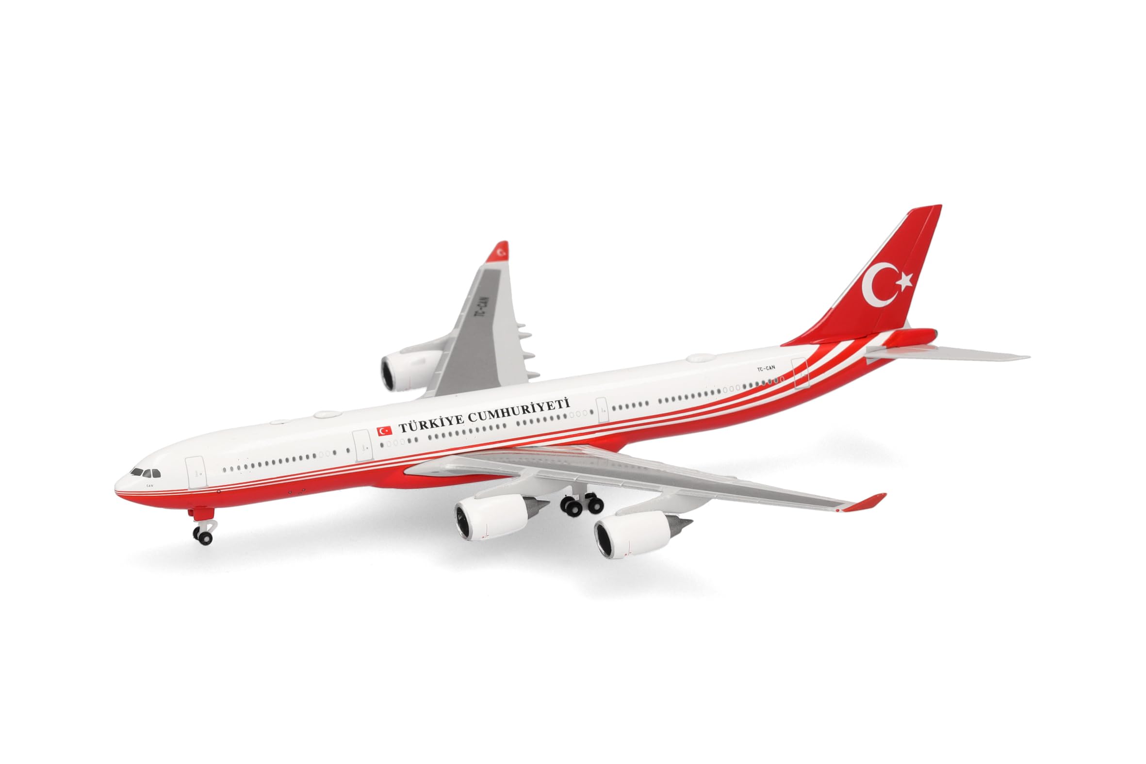 Herpa model samolotu Turkey Government Airbus A340-500, miniatura w skali 1:500, model kolekcjonerski, bez podstawki, metal