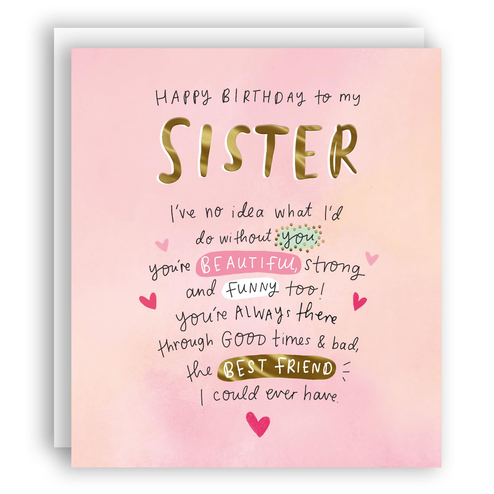 Biglietto di auguri per il 10° compleanno con scritta Happy Birthday, con scritta To The Best Sister In The World, collezione iconica
