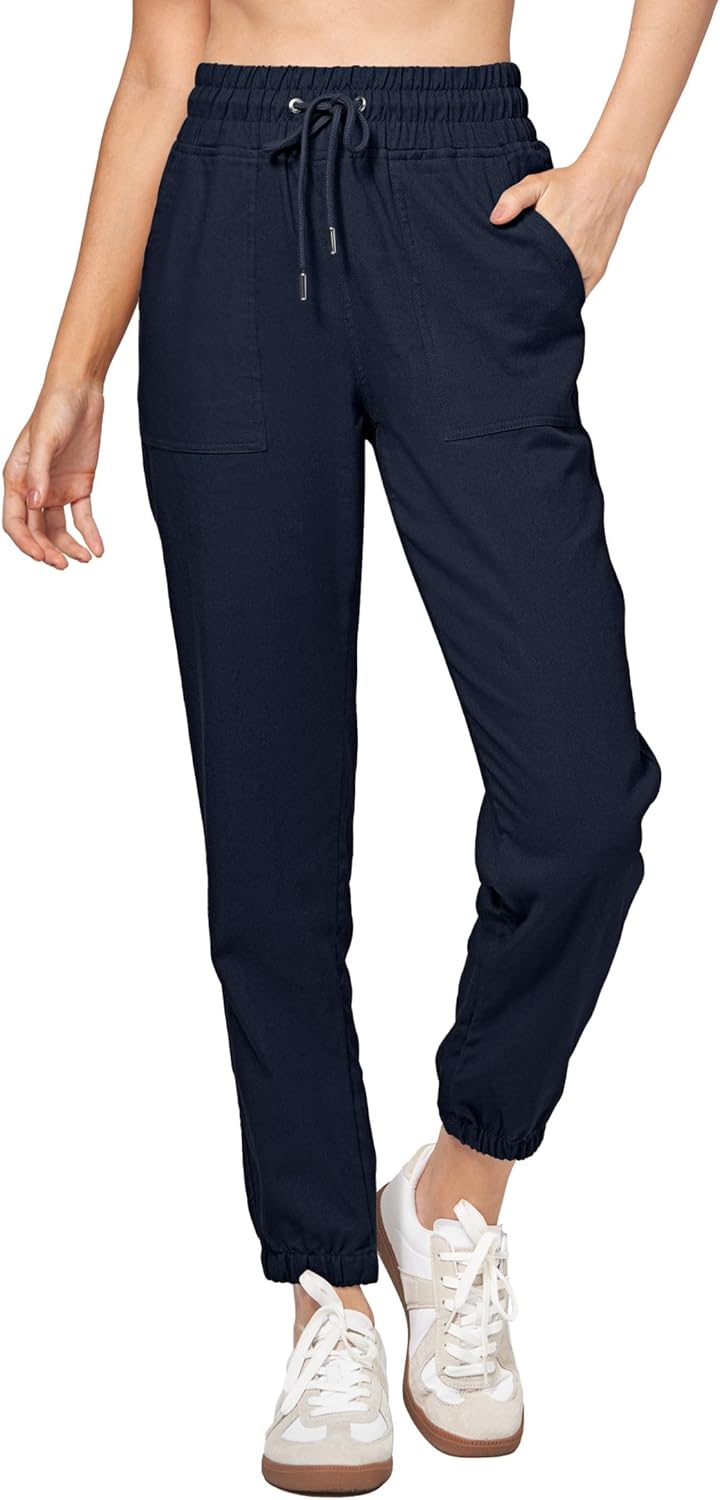Willit Women Linen Pants Joggers Casual Lightweight Lounge Cotton Linen Travel Beach Summer Pants with Pockets 25.5"/28"