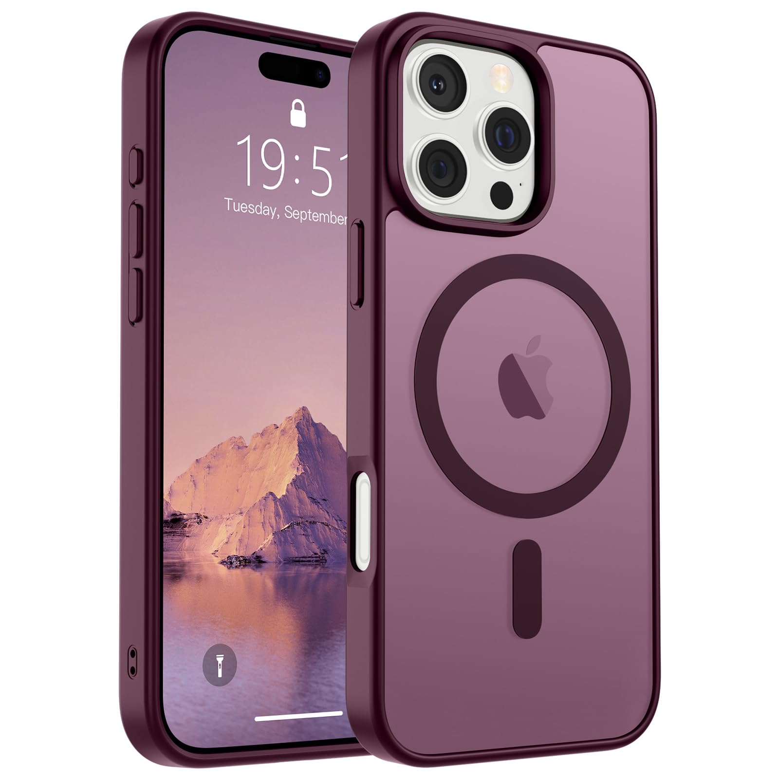 SUPFINE Magnetic for iPhone 16 Pro Max Case (Compatible with MagSafe) (Military Grade Drop Protection) Slim Translucent Matte Shockproof with Anti-Fingerprint Phone Case, Wine Red