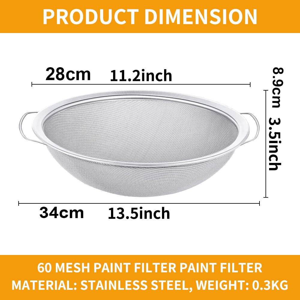 Feinmaschiger Farbfilter aus Edelstahl mit 60 Maschen für 5 Gallonen-Eimer, Trichterfilter für Honig-Emulsion, Filtern von Verunreinigungen in der Farbe (1 Stück)
