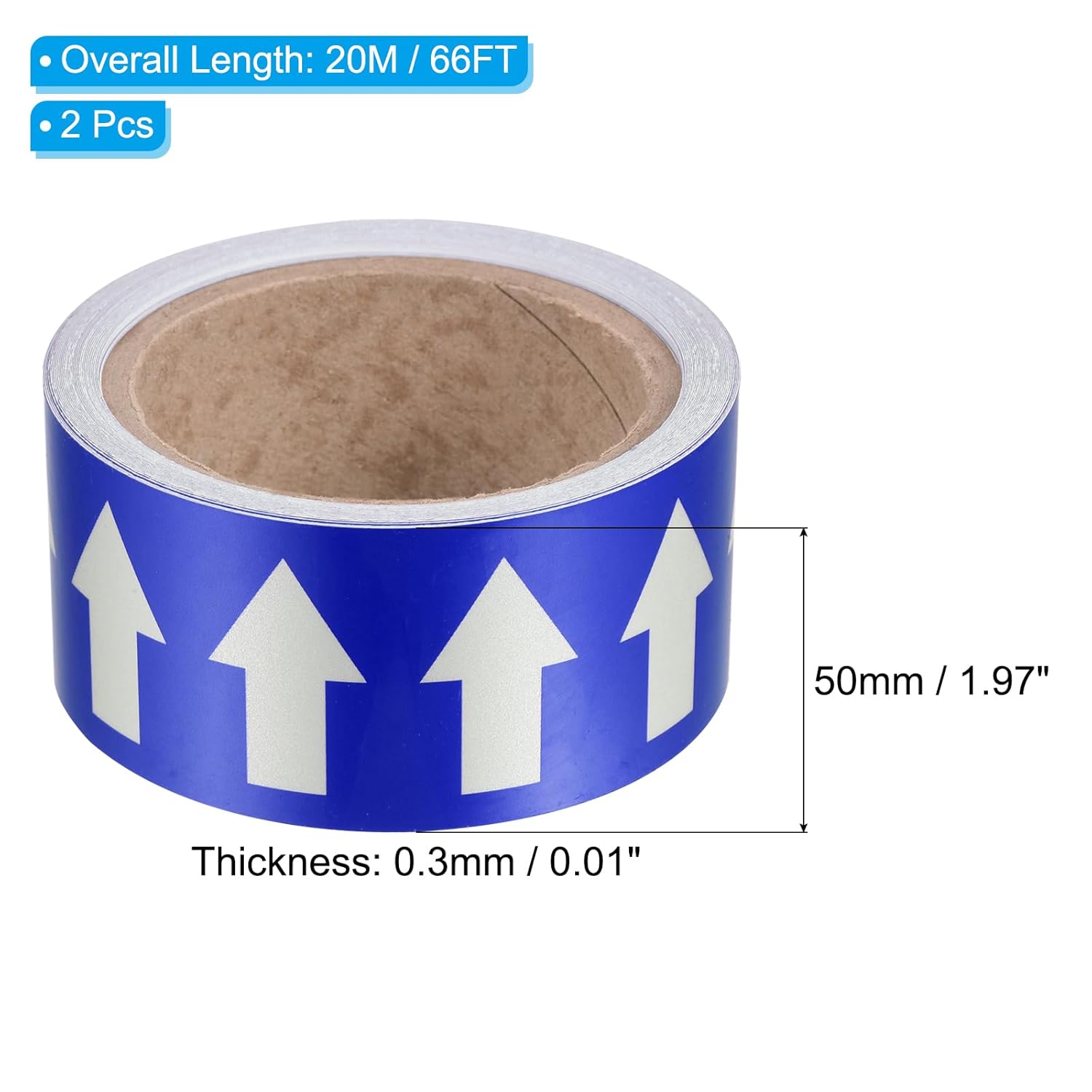 PATIKIL Flow Arrow Tape, 2 Roll Polyethylene Pipe Marking Sticker with Reflective Strip, Waterproof Heat Resistant, for Pipe Flow Directional Identification, 2 Inch x 66 Ft, Blue/White