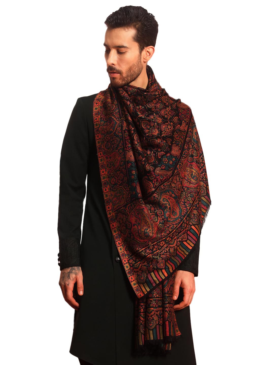 Men Gulraiz Fine Wool Kaani Shawl, Authentic Kashmiri Luxury Pashmina Style Shawl, Stole, Medium Gents Lohi, (Size 40x80 Inches,)-image-25