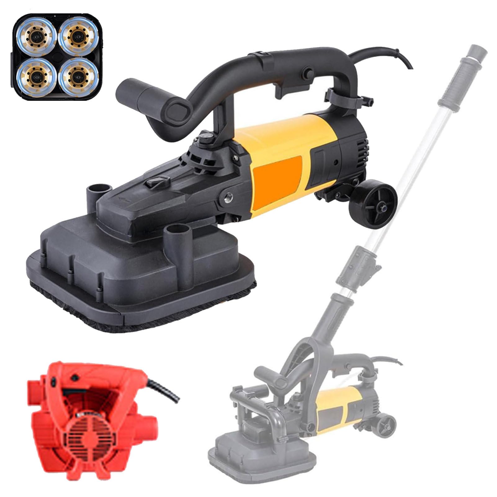 Vyujhnbg 4-Head Concrete Grinder Set 4" Concrete Surface Grinder Floor Grinder 3800W Concrete Surface Planer, For Cement Marble Granite