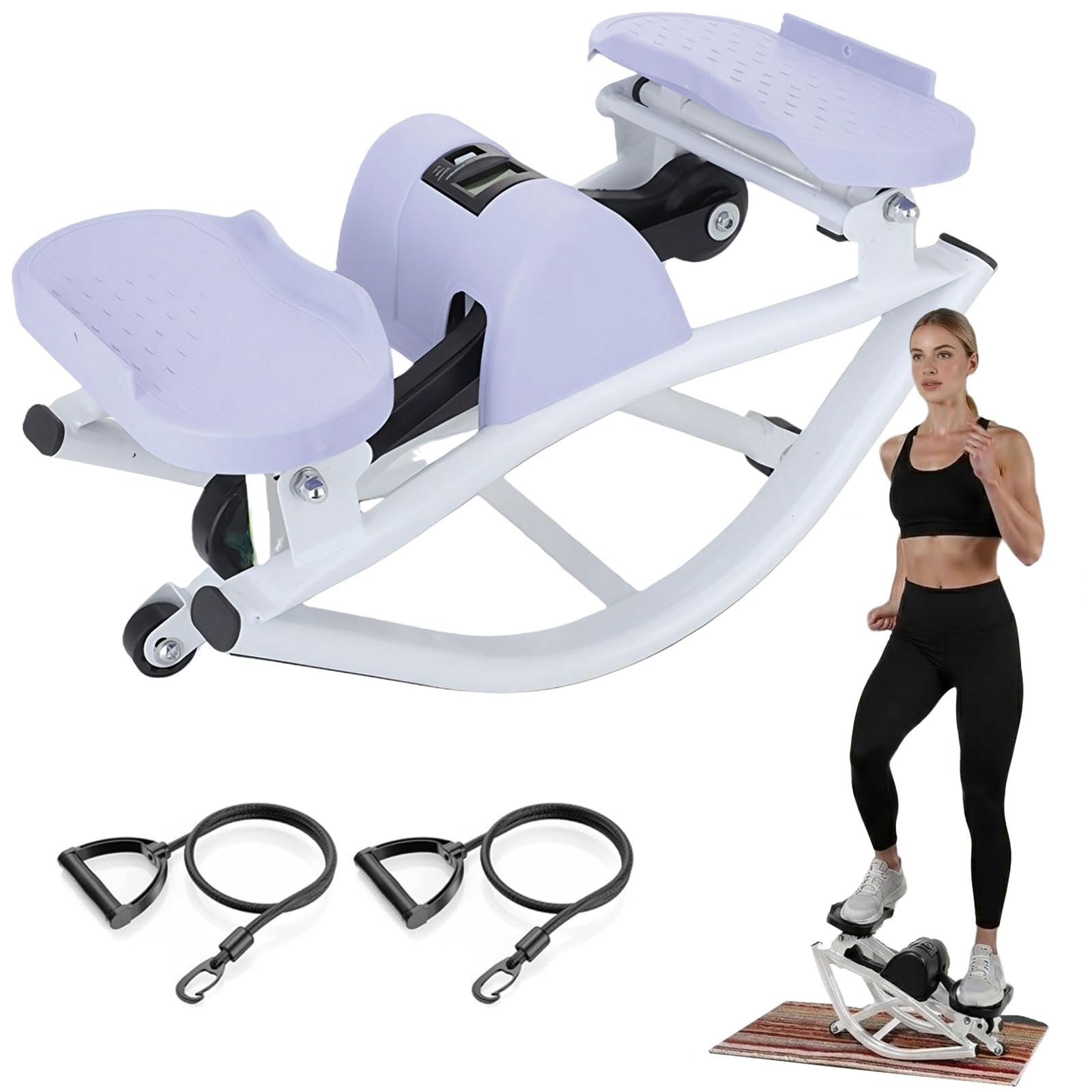 Rock Stepper Máquina de Ejercicios de Movimiento Lateral Silenciosa con Pantalla LCD y Bandas de Resistencia - para Casa y Debajo del Escritorio Premontada - Acero al Carbono