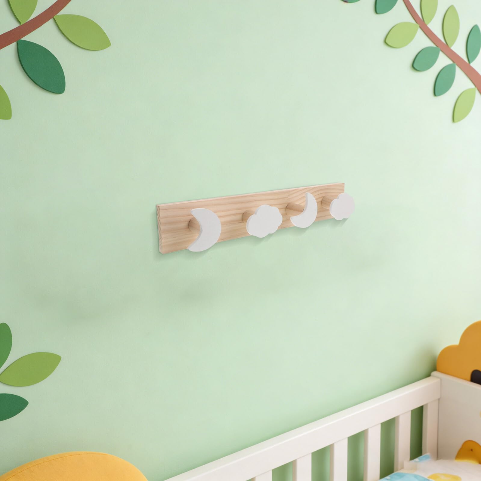 Perchero de Pared Creativo Diseño Nórdico de Luna y Nube, Ganchos de Madera Seguros para Habitación Infantil, Dormitorio y Cocina, Colgadores Decorativos Funcionales
