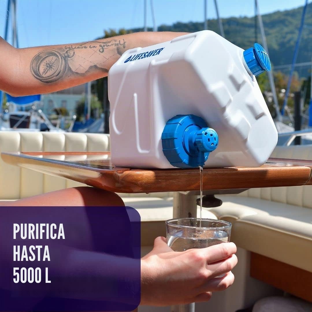 LifeSaver Cube Filtro Agua Portátil | Purifica Hasta 5000 Litros, 99,99% de Bacterias, Virus, Microplásticos - Capacidad 5L, Kit Supervivencia, Camper Furgoneta Accesorios, Emergencias