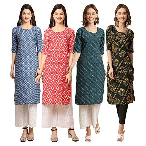 Image of Pinkmint Women's Crepe Digital Print Straight Kurta [Pack of 4]