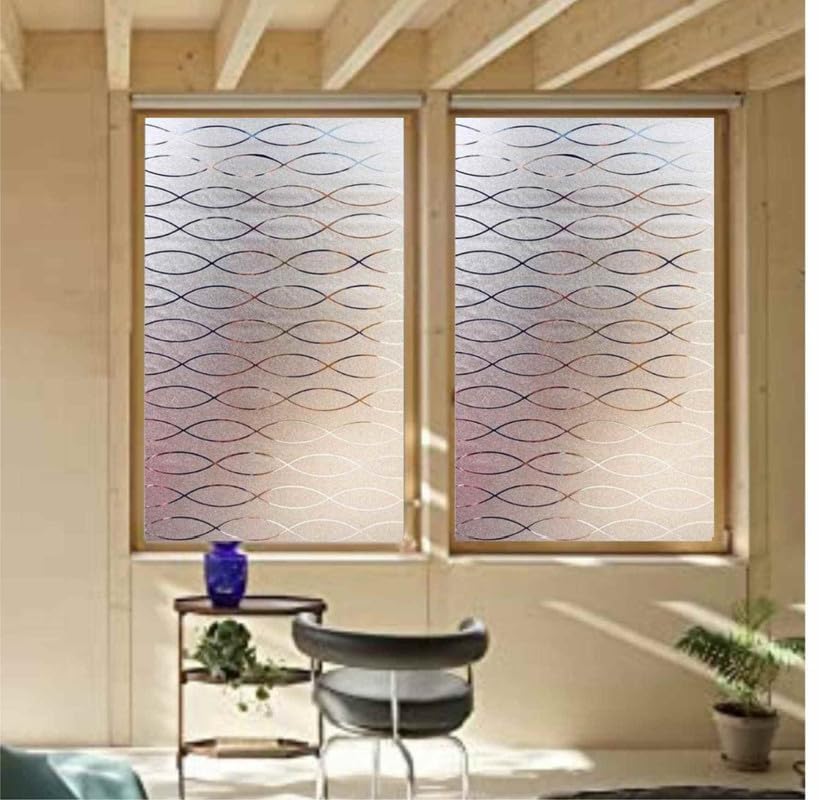 Image of ELTON Vinyl Heat Control Anti Uv 3D Window Privacy Self Adhesive Decorative Film (Vertical Waves) 16 X 144 Inches Silver