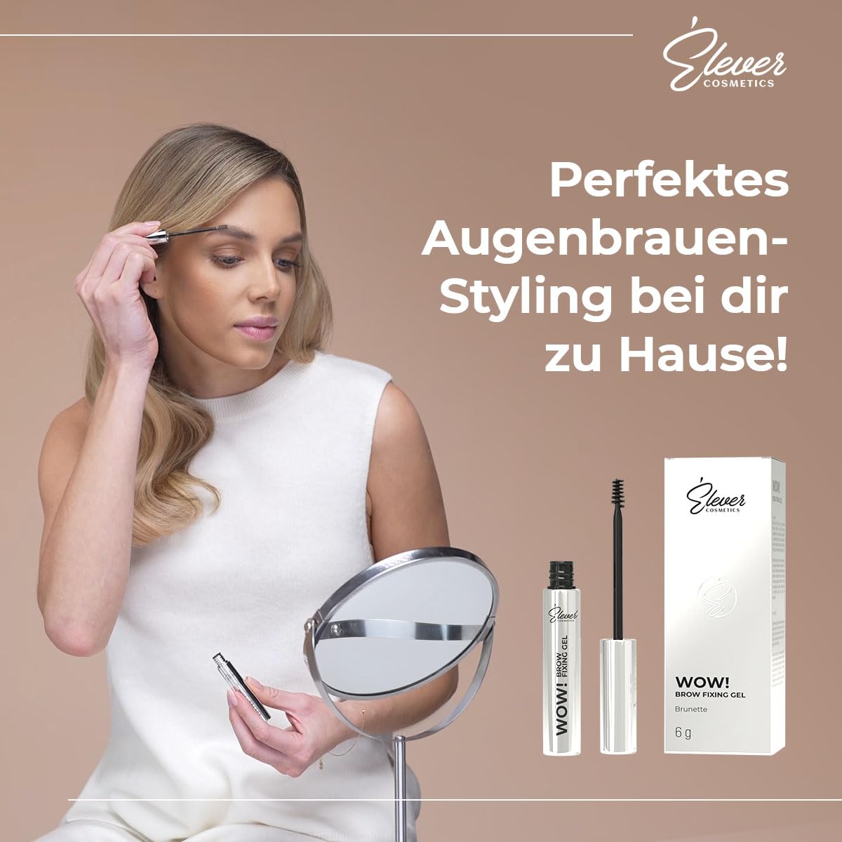 Elever Wow! Brow Fixing Gel Augenbrauengel Mit Bürste Augenbrauenfarbe für definierte Augenbrauen wie laminiert Eyebrow Styling mit Rizinusöl Perfekte Form Für Brünette Wasserfest Dunkelbraun 6 g