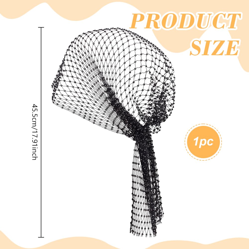 FINGERINSPIRE Black Rhinestone Mesh Headbands for Women 455mm Rhinestone Stretchy Headwraps Polyester Rhinestones Head Scarf Glitter Hollow Out Hairbands for Female Nightclub Rave Hair Accessories - Image 2