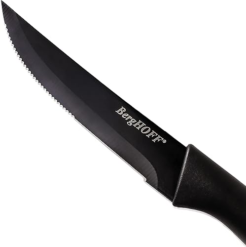 Miniatura 3 de Berghoff 8 cuchillos antiadherentes para carne de 8.5 pulgadas, hoja de acero inoxidable dentado, mango de diseño ergonómico, afilados y bien