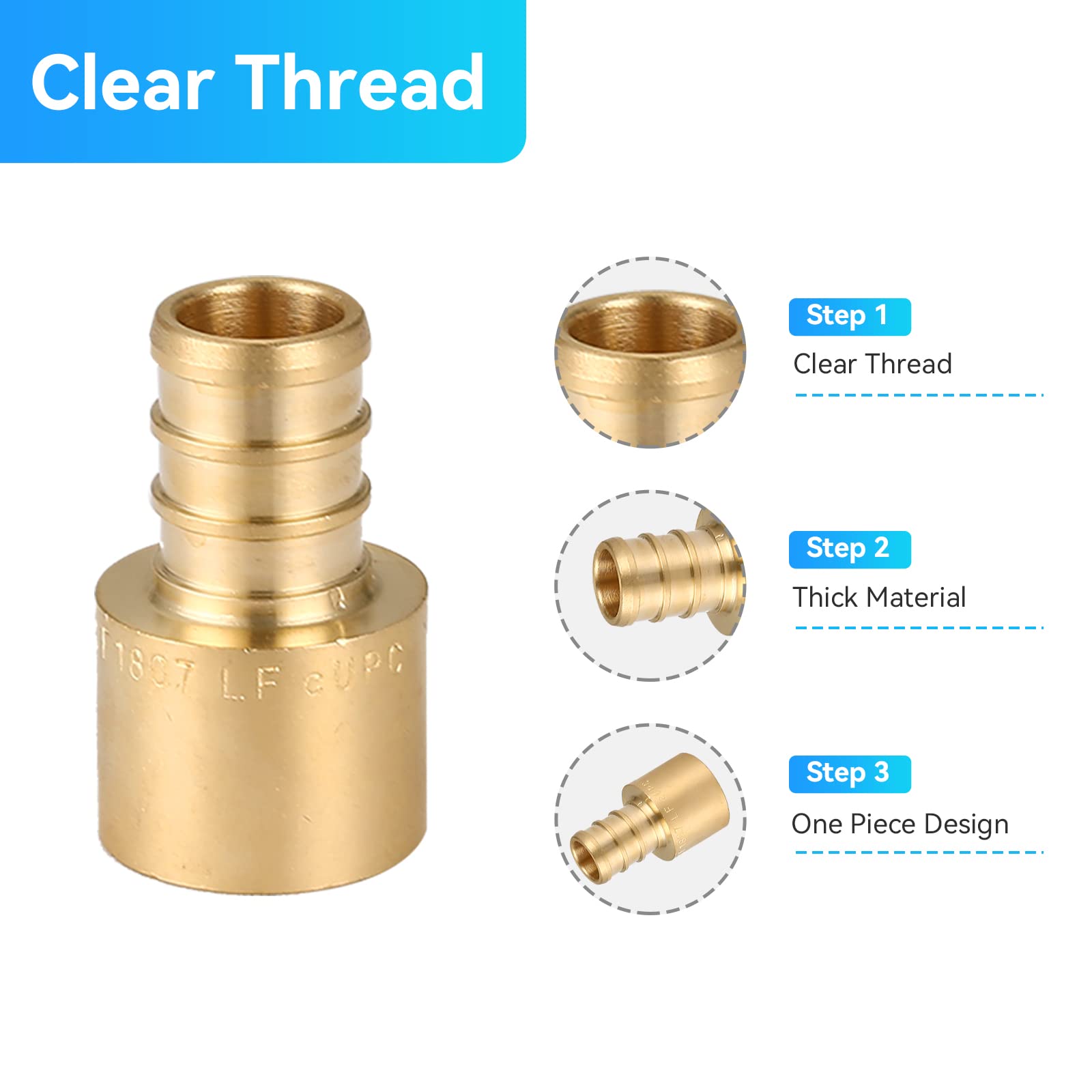 (20 sztuk) 1/2 x 1/2 cala PEX żeński adapter potowy, mosiężne miedziane adaptery Pex, odporne na pękanie naprężeniowe PEX Barb Pipe Armatura hydrauliczna