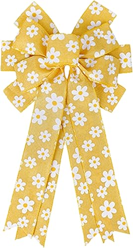 Corona amarilla de verano para primavera, lazo de flores, corona amarilla, decoración de corona para puerta delantera, decoración de corona,