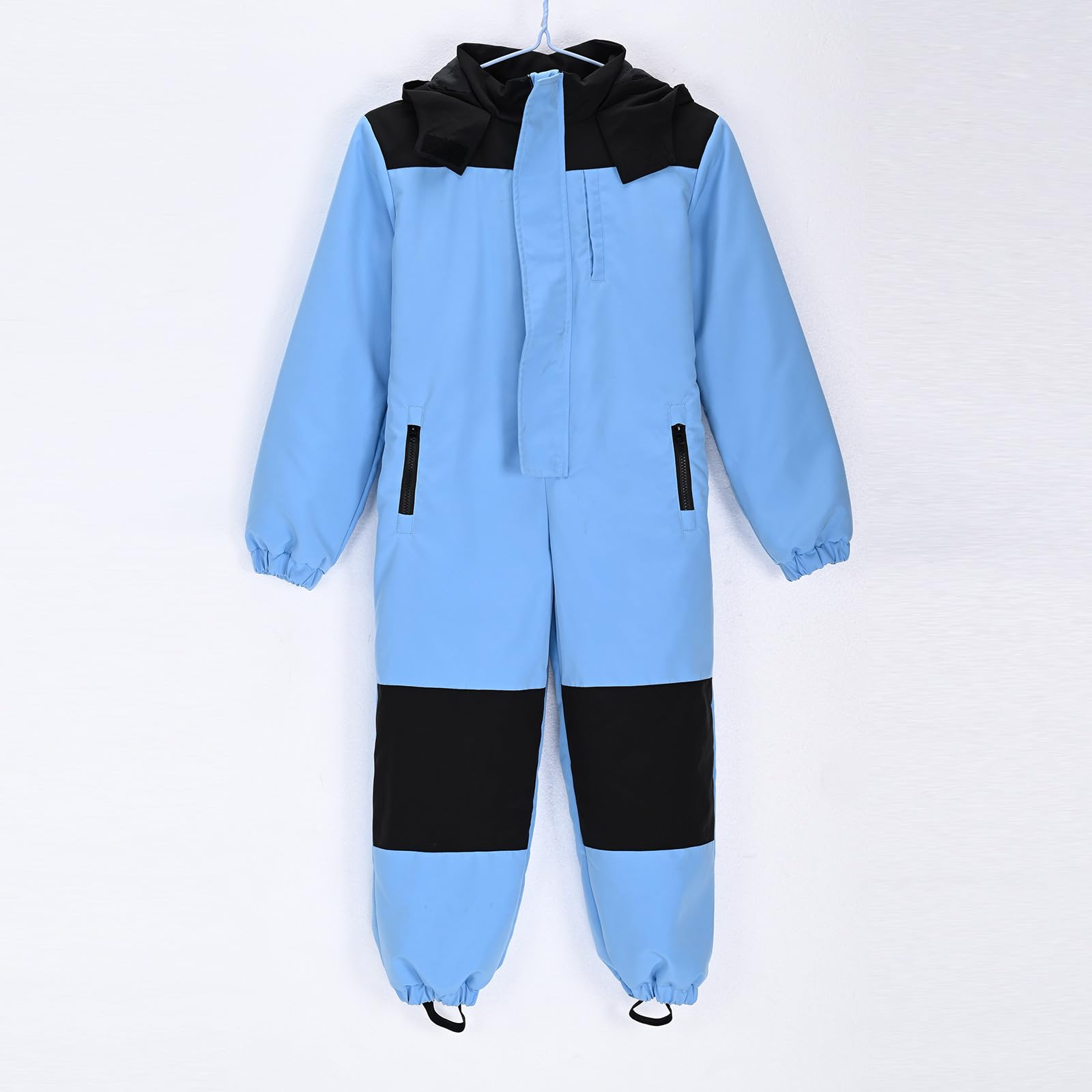 Combinaison de neige imperméable pour enfants et adolescents - Veste coupe-vent en polaire rembourrée - Couleurs contrastées - Avec fermeture éclair - Poignets pour les mains et les pieds