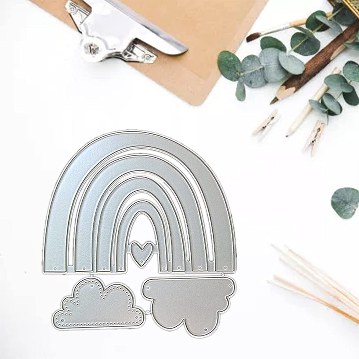 Clouds Cutting Dies for Card Making，Clouds Heart Cutting Dies Cut Stencils for DIY Scrapbooking Photo Album Decorative Embossing Paper Dies for Card Making Templated+Cute Brooch Pin