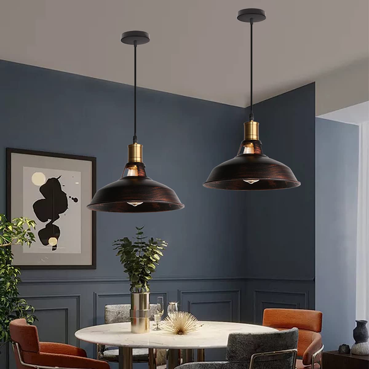 Retro Pendelleuchte, Ø27cm Hängelampe Vintage Industrial Style Metall Deckenleuchte E27 Fassung Hängeleuchte für Esszimmer Küche Restaurant (Rost Kupfer, 1 Stück)