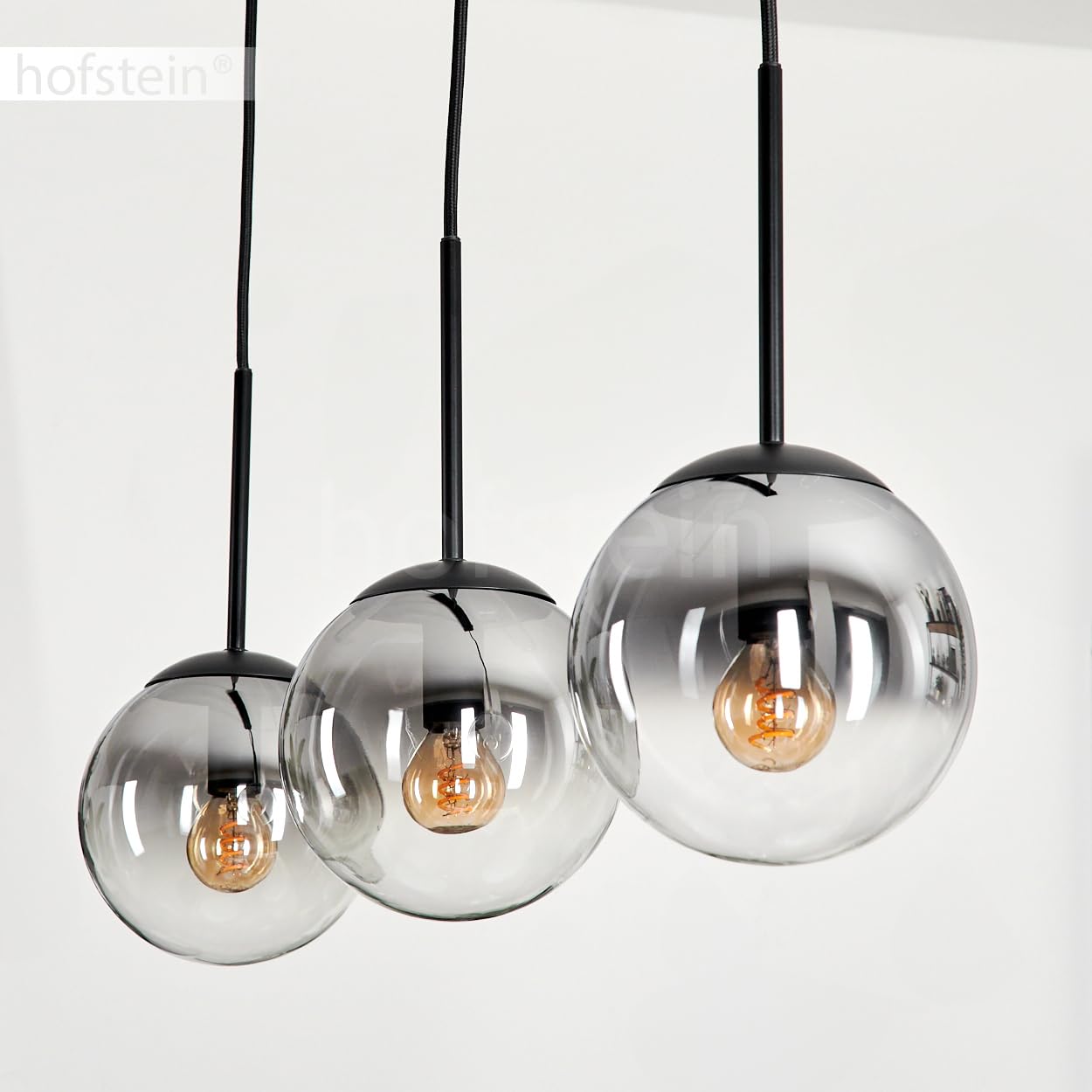 HOFSTEIN Gastor - Lámpara de techo (3 focos, metal y cristal, color negro/ahumado/transparente, moderno, diseño retro, 15 cm de diámetro, E14, para comedor, cocina, salón