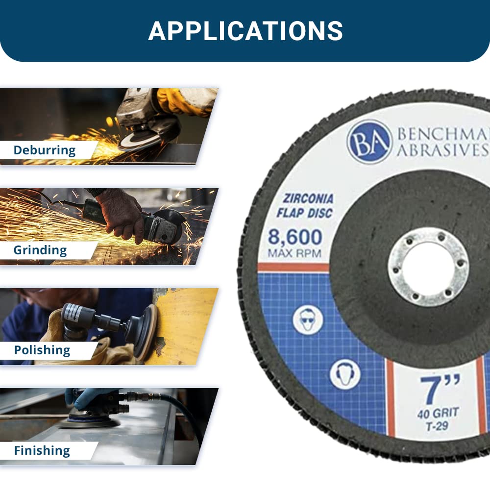 Benchmark Abrasives - Discos de solapa (10 unidades, 17,8 x 2,2 cm)